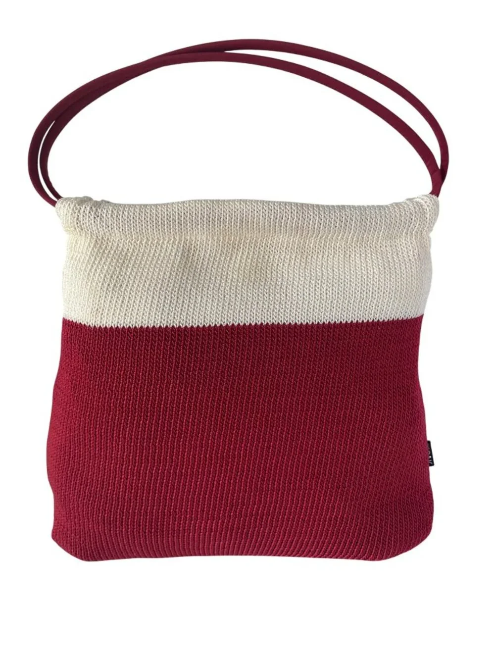 The Sak Hobo Purse Handbag Tote Red White Colorblock Nylon Knit Casual